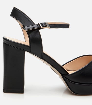  Kadın Deri Siyah Kalın Topuklu Sandalet