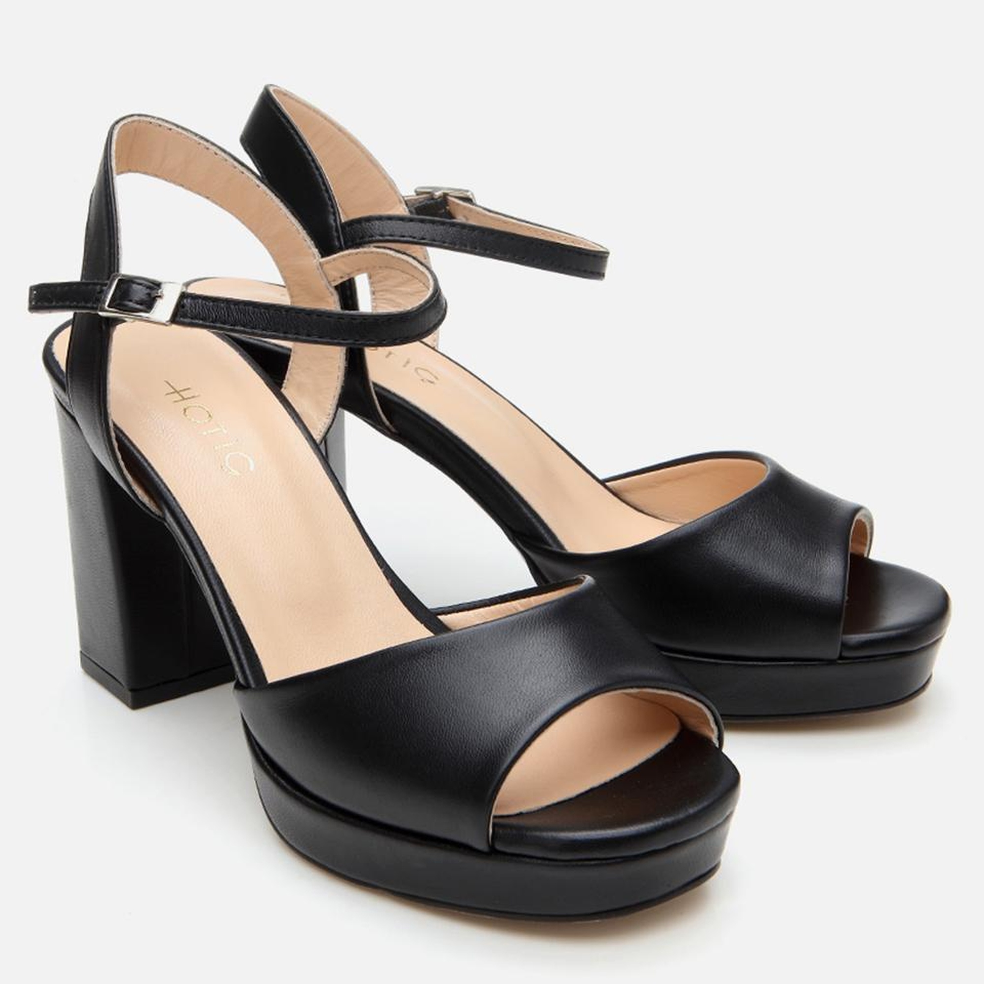 Kadın Deri Siyah Kalın Topuklu Sandalet