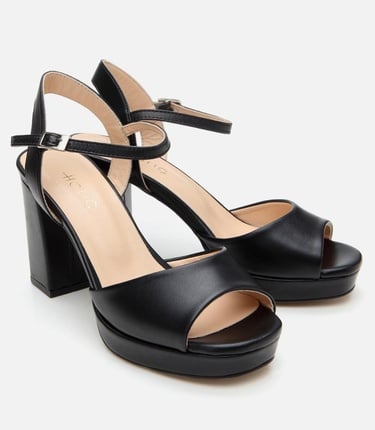  Kadın Deri Siyah Kalın Topuklu Sandalet