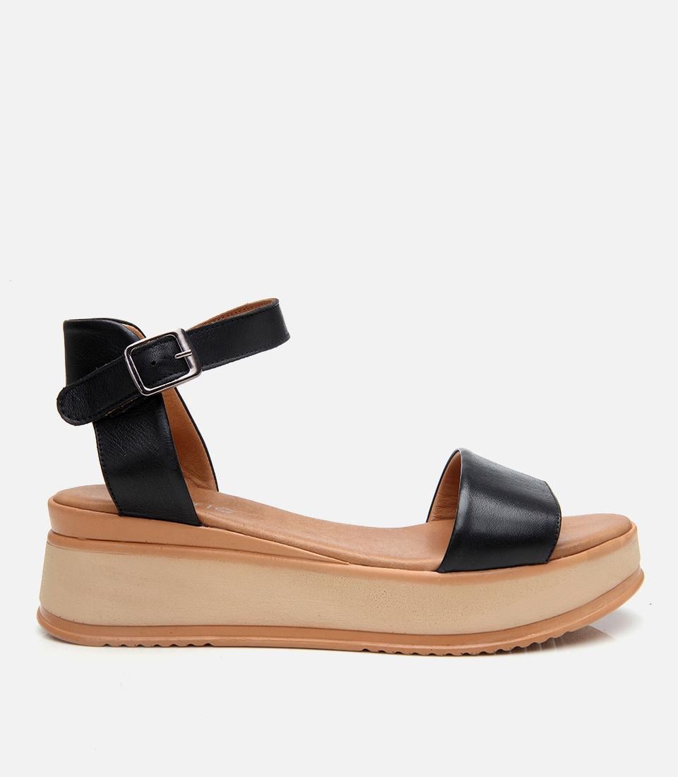  Kadın Deri Siyah Dolgu Topuklu Sandalet