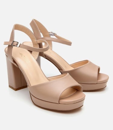  Kadın Deri Bej Kalın Topuklu Sandalet