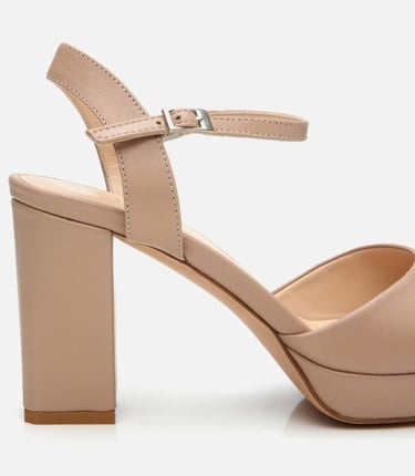  Kadın Deri Bej Kalın Topuklu Sandalet