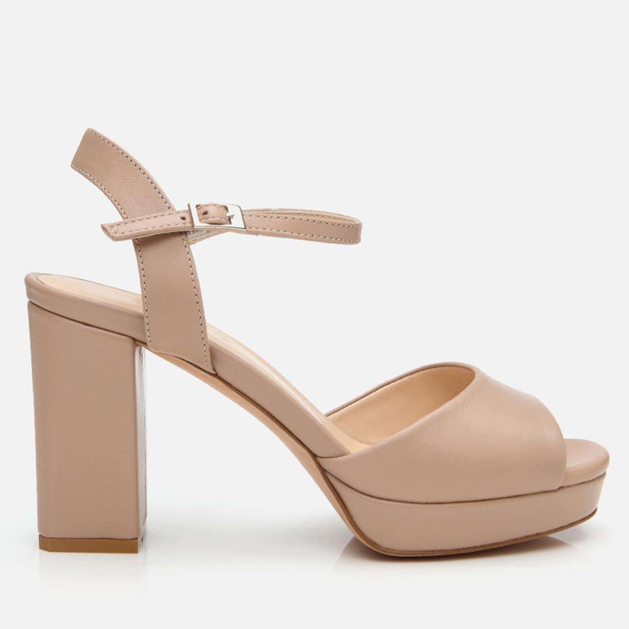 Kadın Deri Bej Kalın Topuklu Sandalet