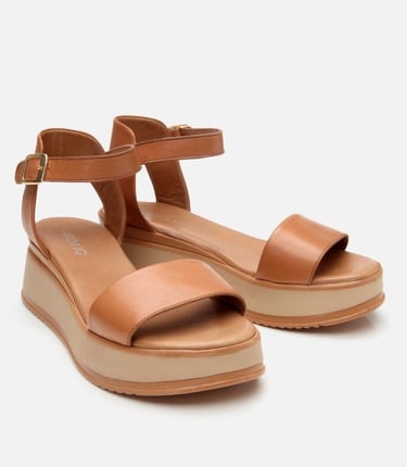  Kadın Deri Taba Dolgu Topuklu Sandalet