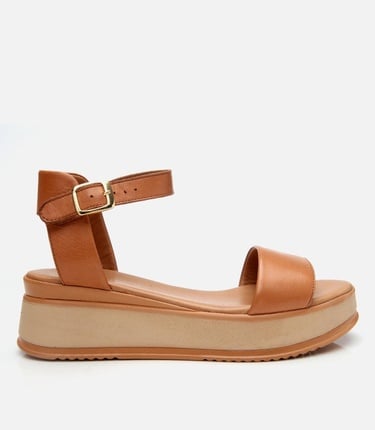  Kadın Deri Taba Dolgu Topuklu Sandalet