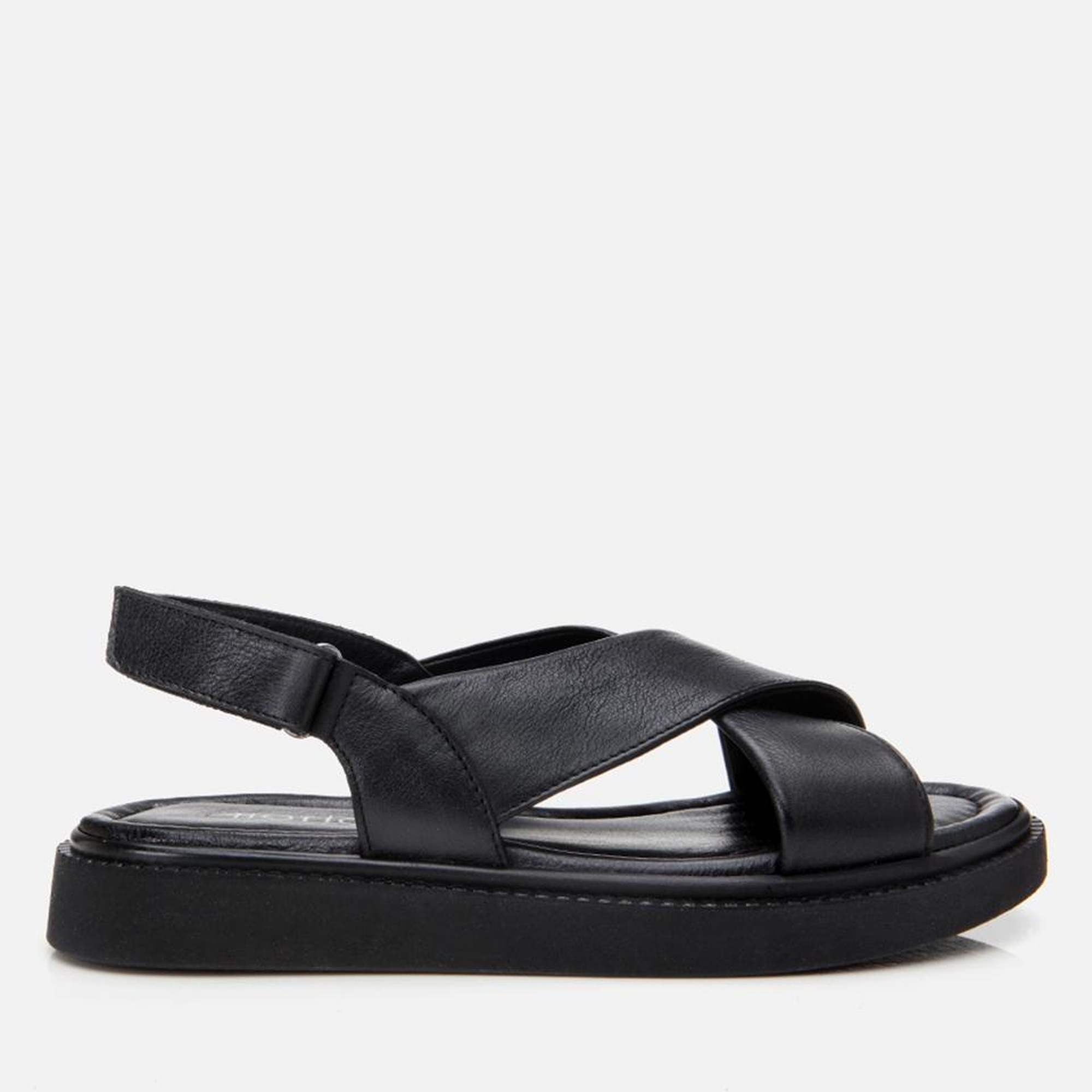 Kadın Deri Siyah Ayarlanabilir Düz Sandalet