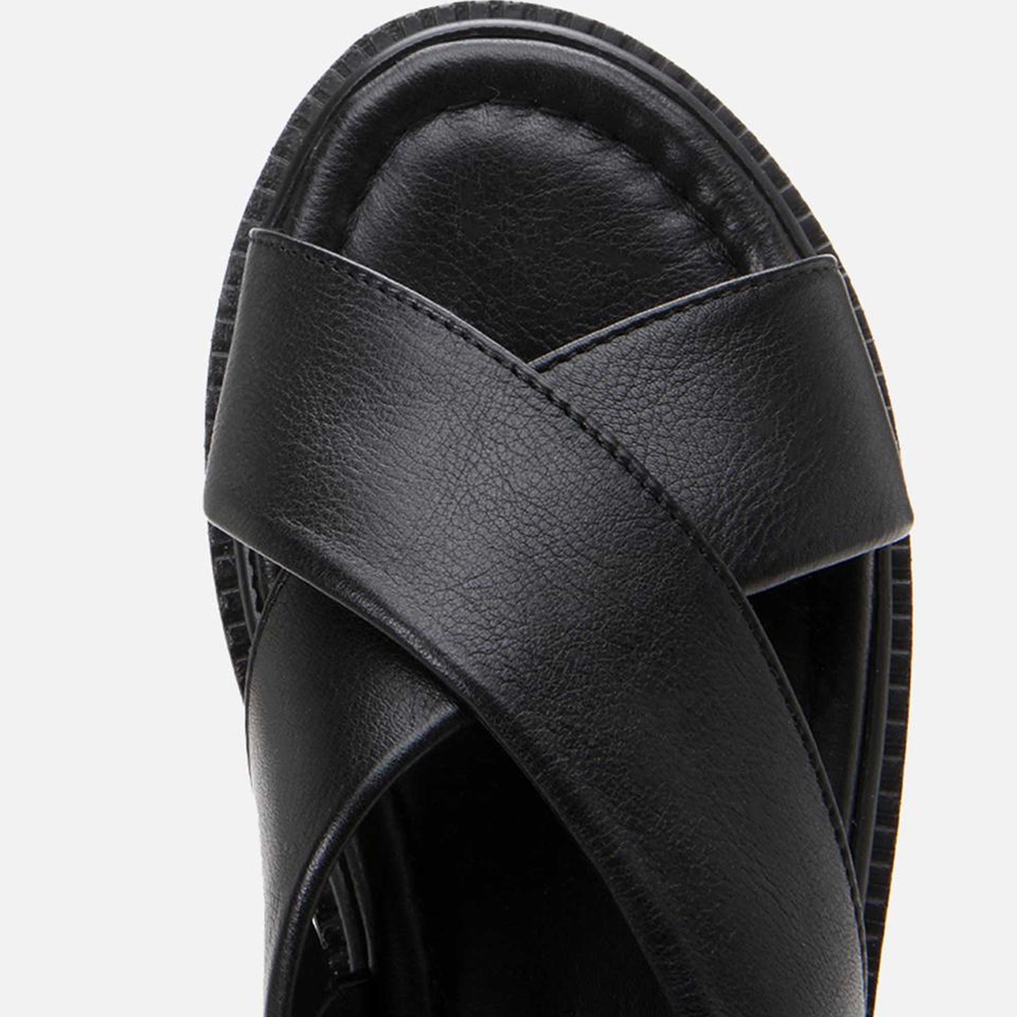 Kadın Deri Siyah Ayarlanabilir Düz Sandalet