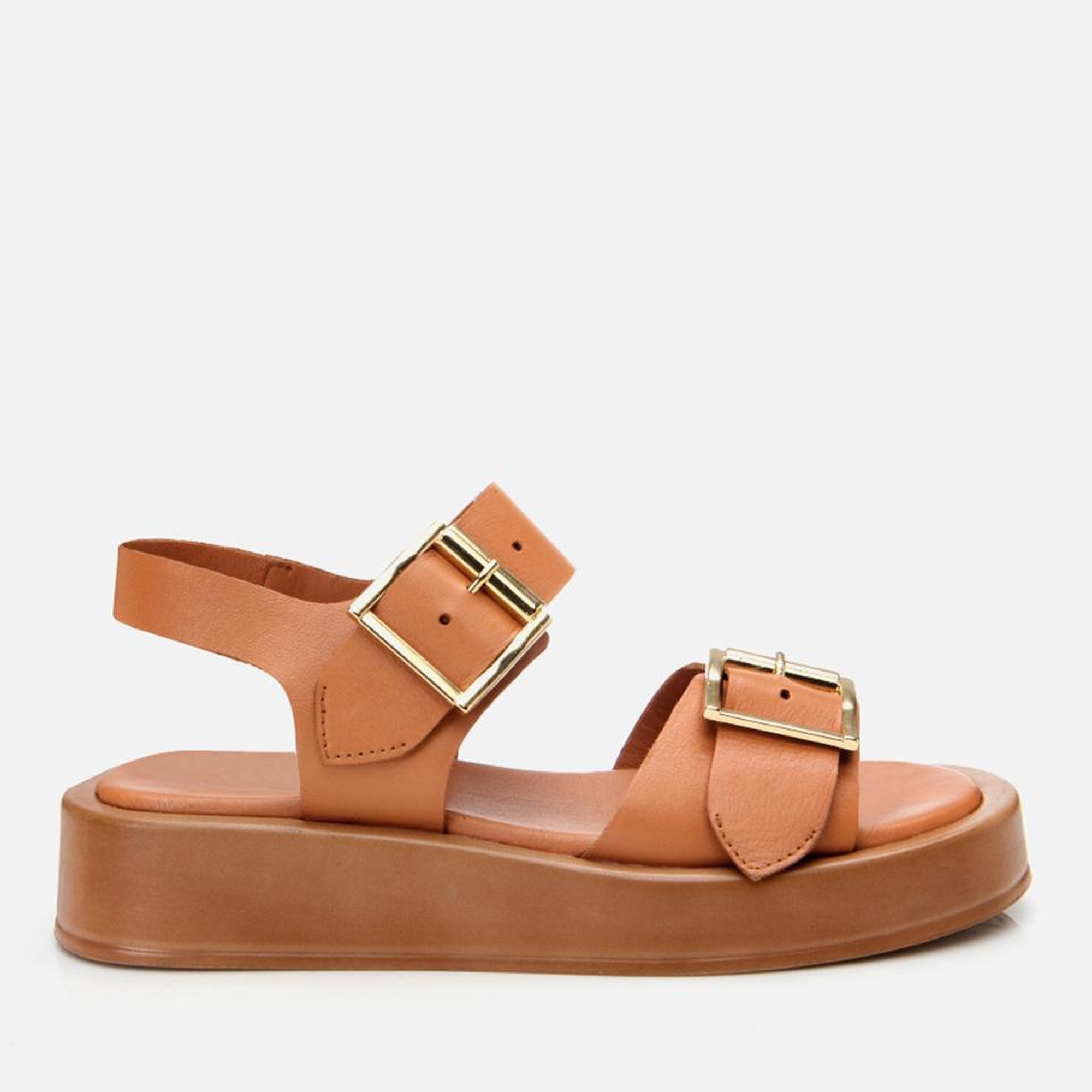 Kadın Deri Taba Kemerli Düz Sandalet