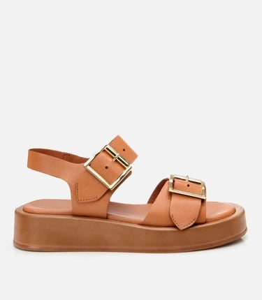  Kadın Deri Taba Kemerli Düz Sandalet