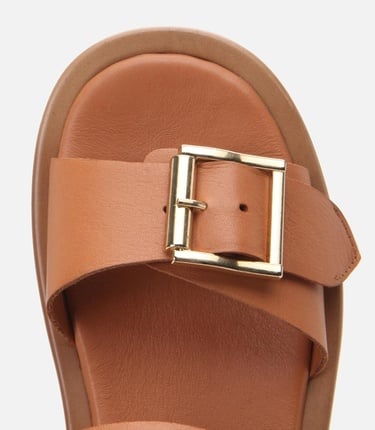  Kadın Deri Taba Kemerli Düz Sandalet