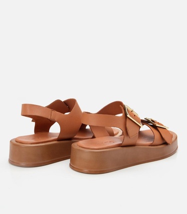  Kadın Deri Taba Kemerli Düz Sandalet