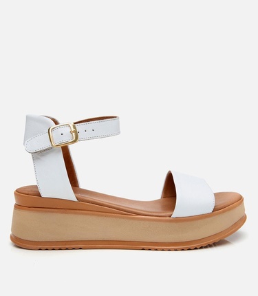  Kadın Deri Beyaz Dolgu Topuklu Sandalet