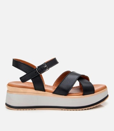  Kadın Deri Siyah Dolgu Topuklu Sandalet