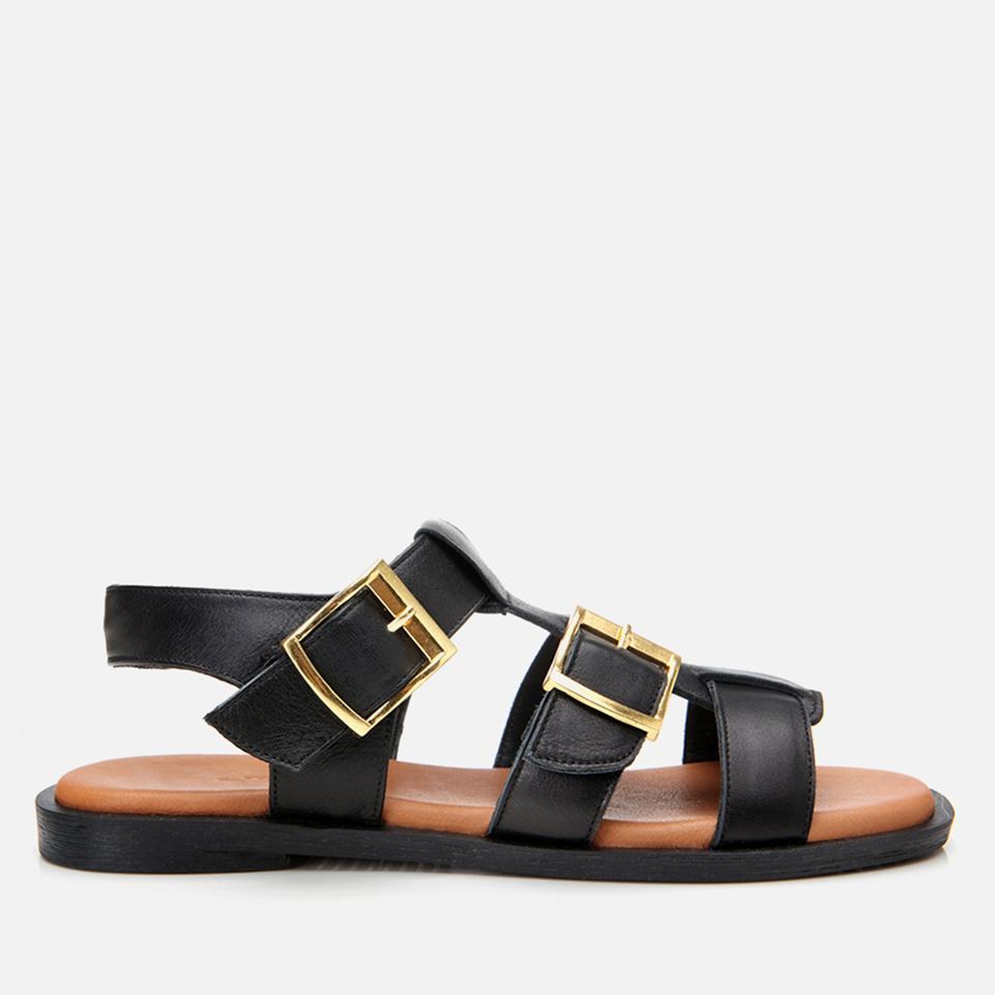 Kadın Deri Siyah Kemerli Düz Sandalet