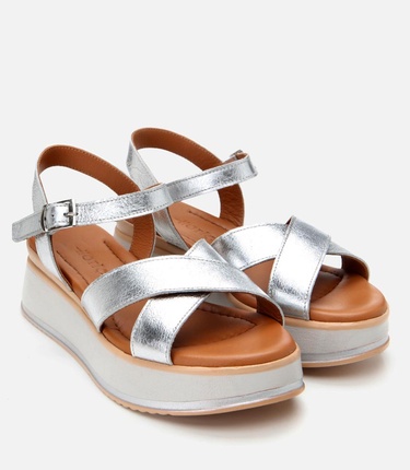  Kadın Deri Lame Dolgu Topuklu Sandalet