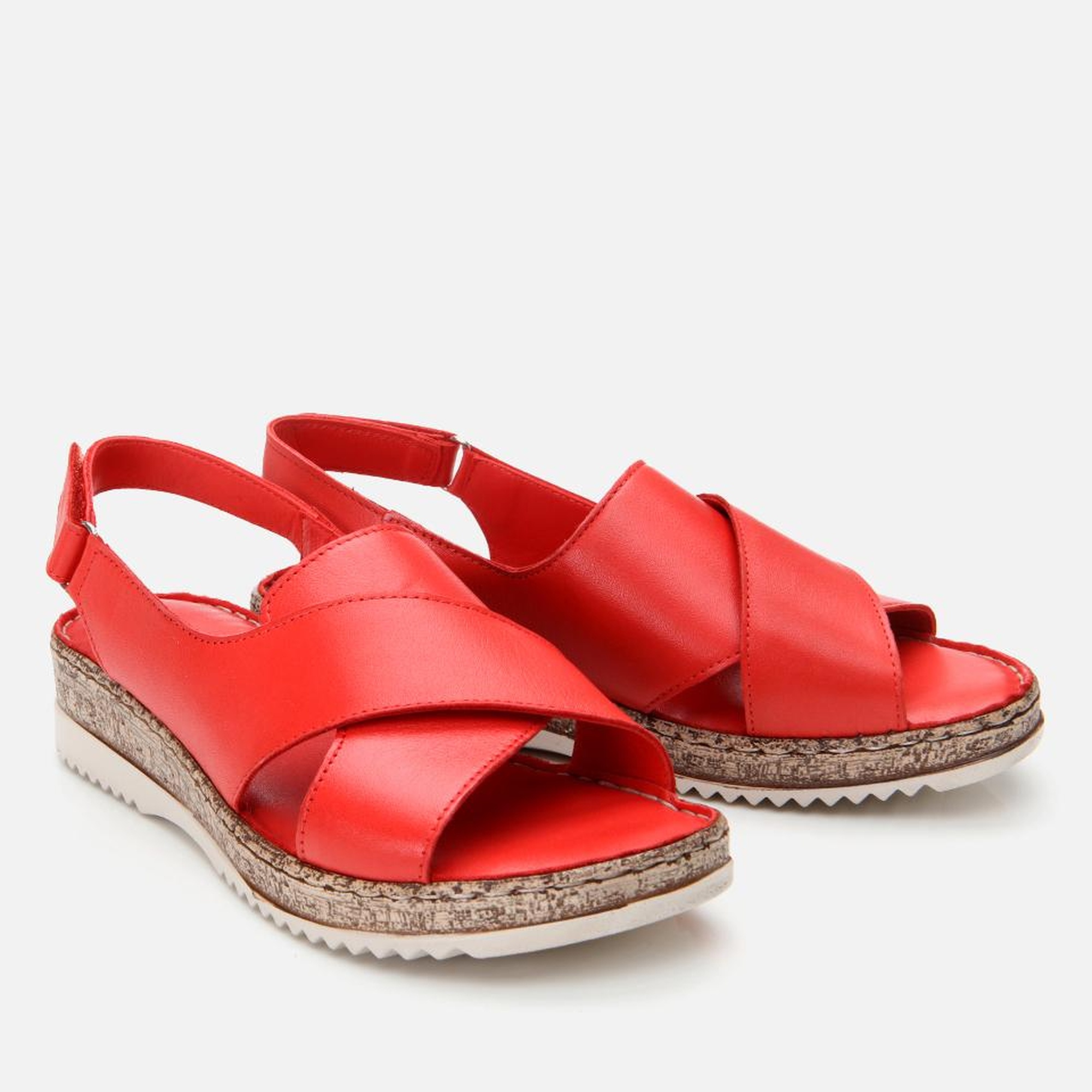 Kadın Deri Kırmızı Ayarlanabilir Comfort Sandalet