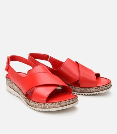  Kadın Deri Kırmızı Ayarlanabilir Comfort Sandalet