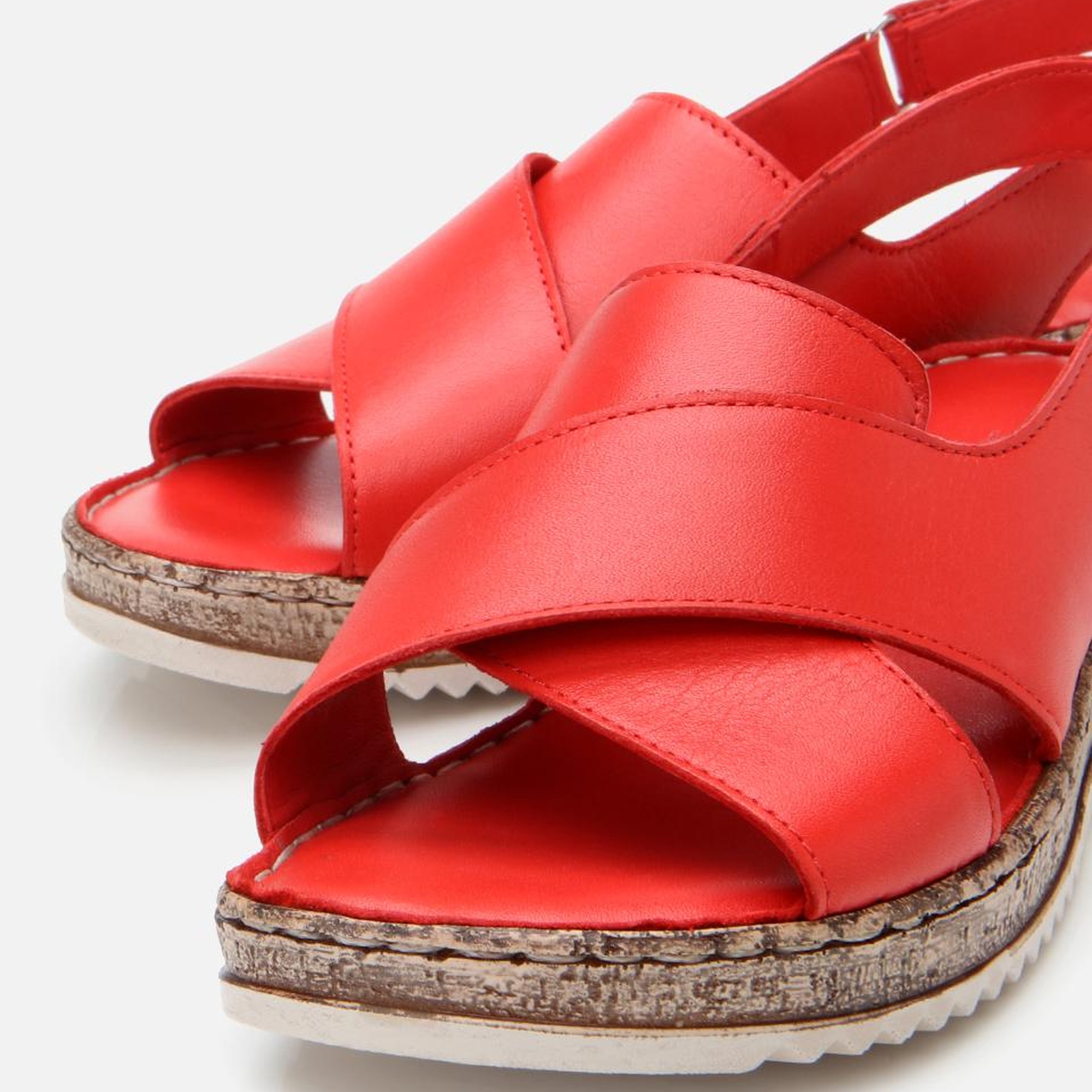 Kadın Deri Kırmızı Ayarlanabilir Comfort Sandalet