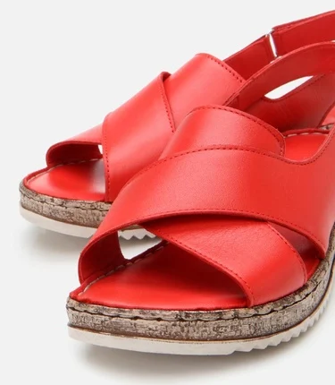  Kadın Deri Kırmızı Ayarlanabilir Comfort Sandalet