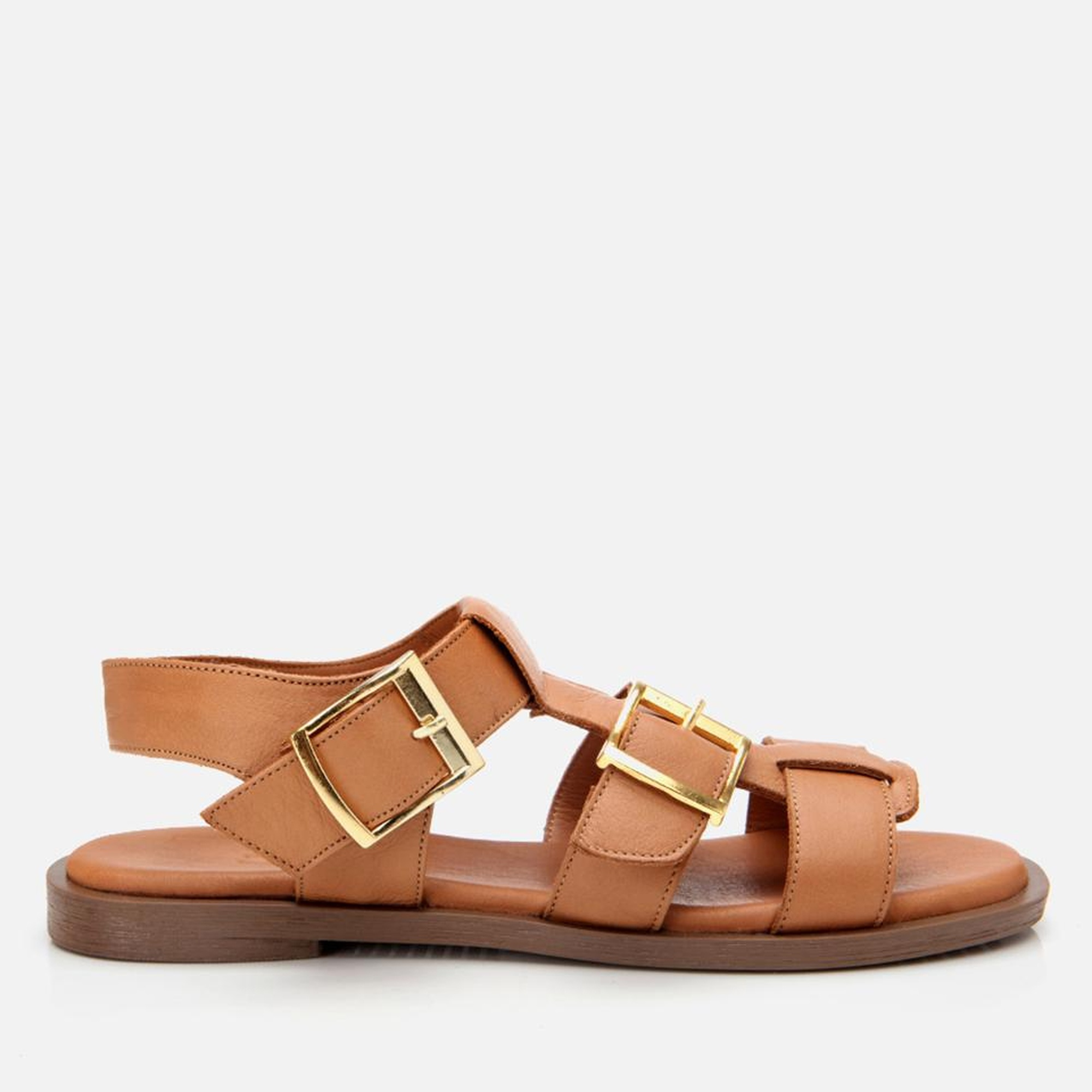 Kadın Deri Taba Kemerli Düz Sandalet