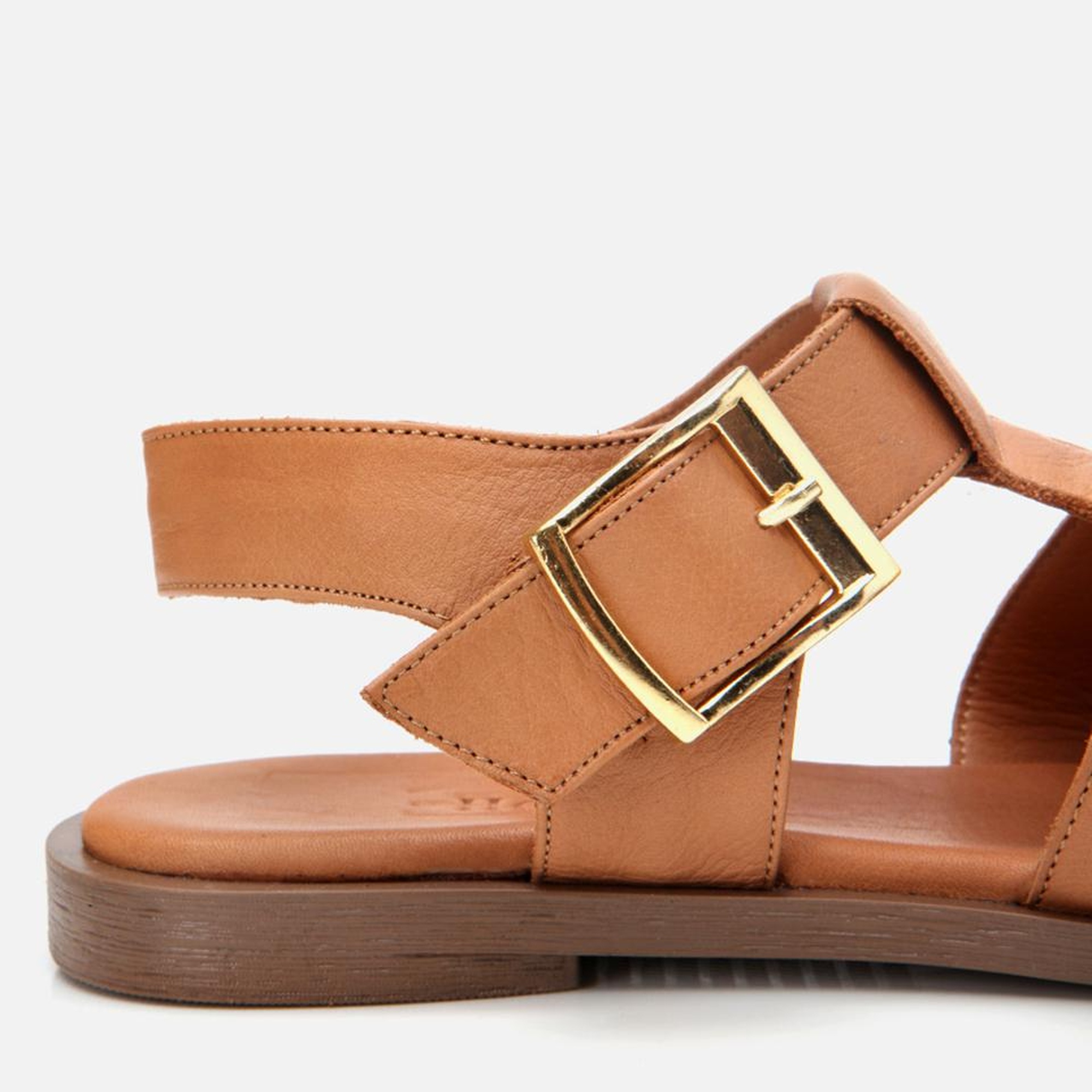 Kadın Deri Taba Kemerli Düz Sandalet