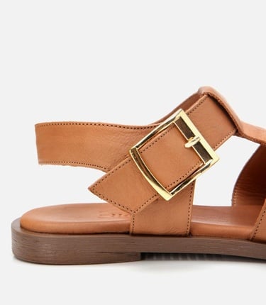  Kadın Deri Taba Kemerli Düz Sandalet