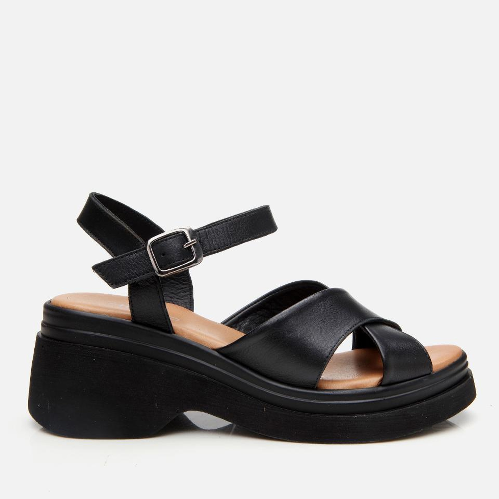 Kadın Deri Siyah Dolgu Topuklu Sandalet