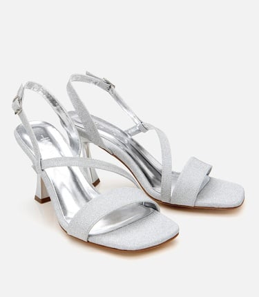  Kadın Lame Simli Abiye Topuklu Sandalet