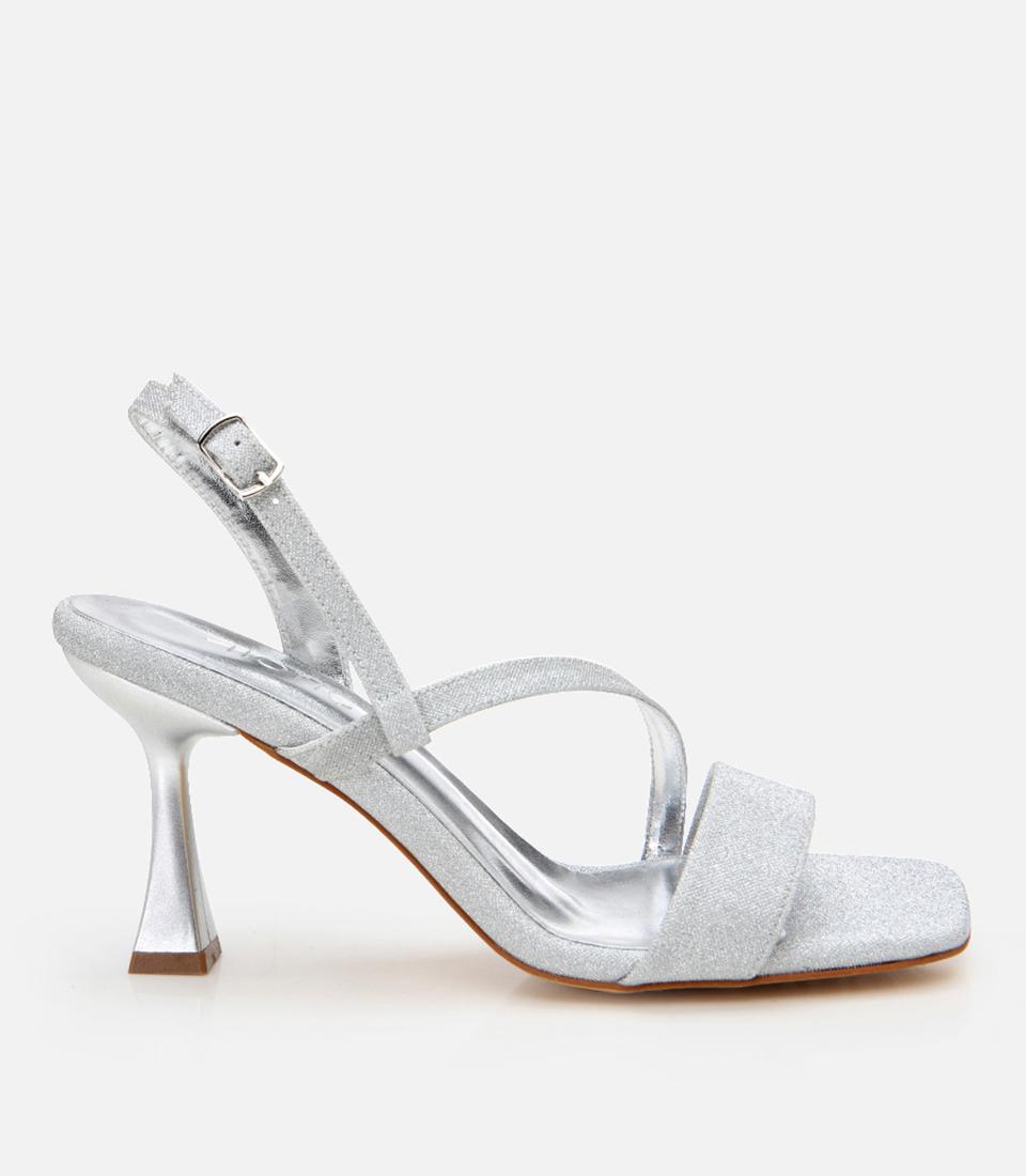  Kadın Lame Simli Abiye Topuklu Sandalet