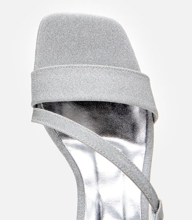  Kadın Lame Simli Abiye Topuklu Sandalet