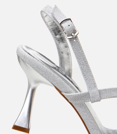  Kadın Lame Simli Abiye Topuklu Sandalet