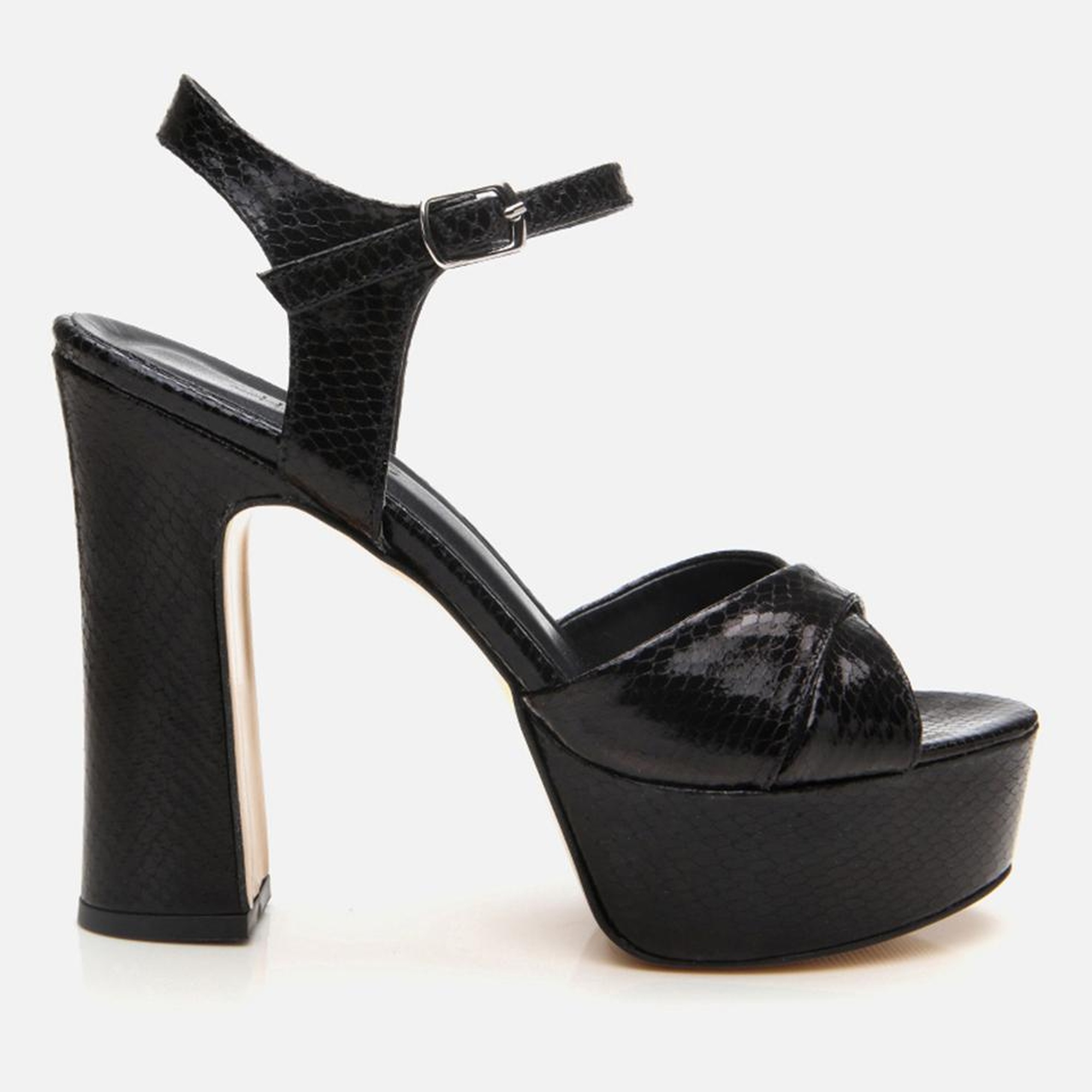 Kadın Siyah Yılan Desenli Abiye Yüksek Topuklu Sandalet