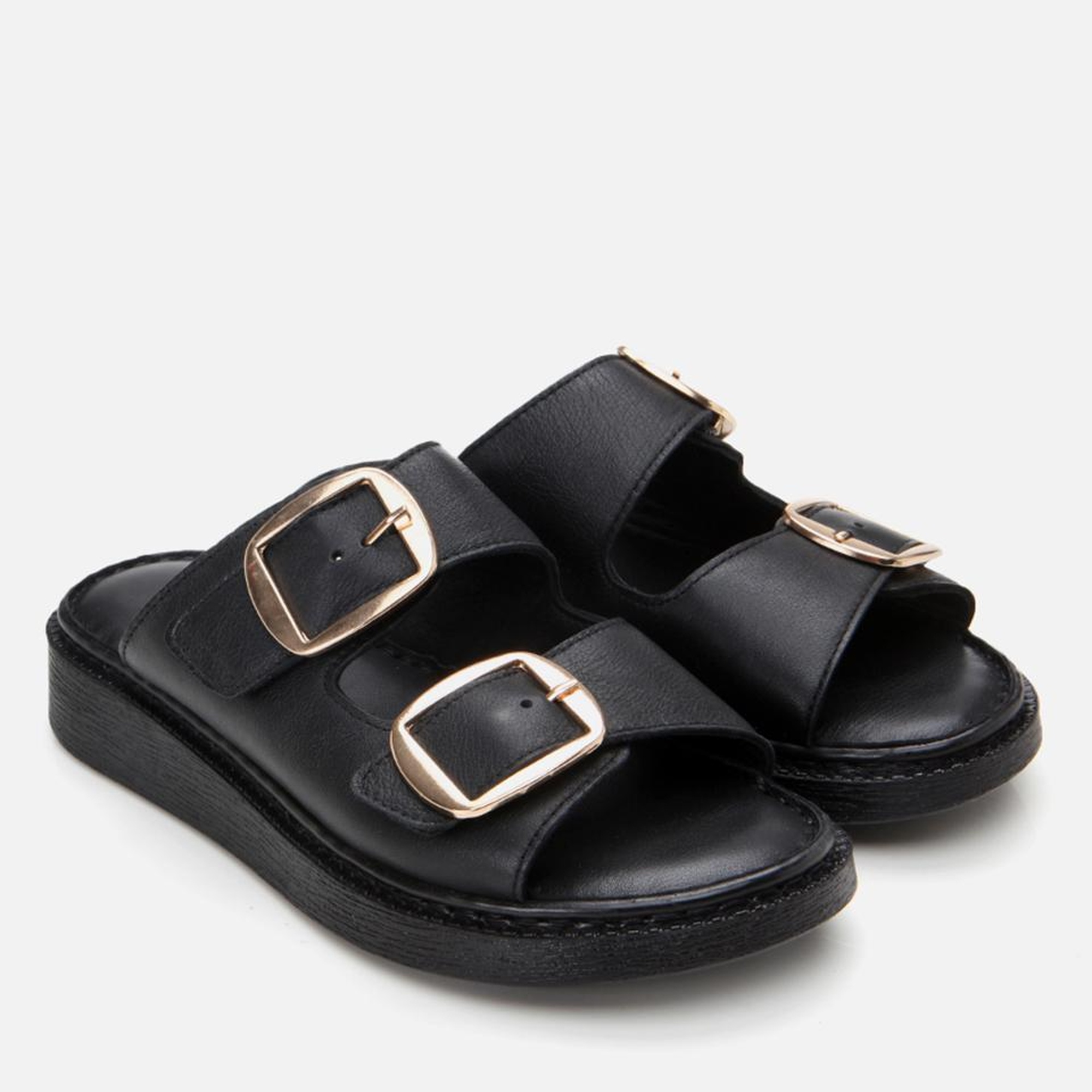 Kadın Deri Siyah Kemerli Düz Terlik