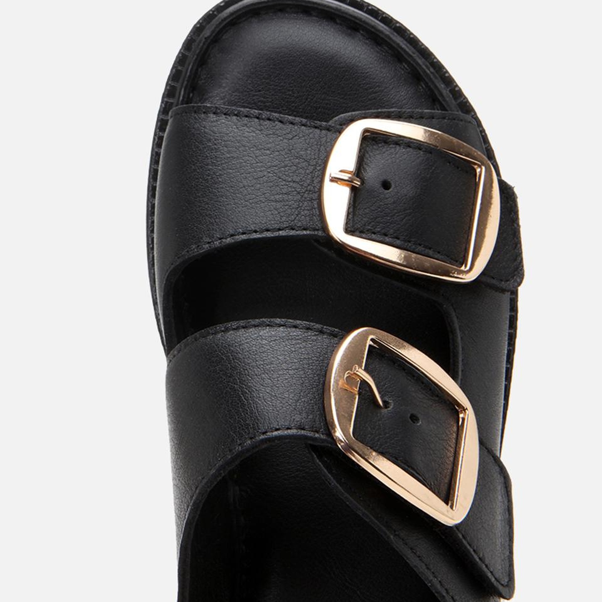 Kadın Deri Siyah Kemerli Düz Terlik