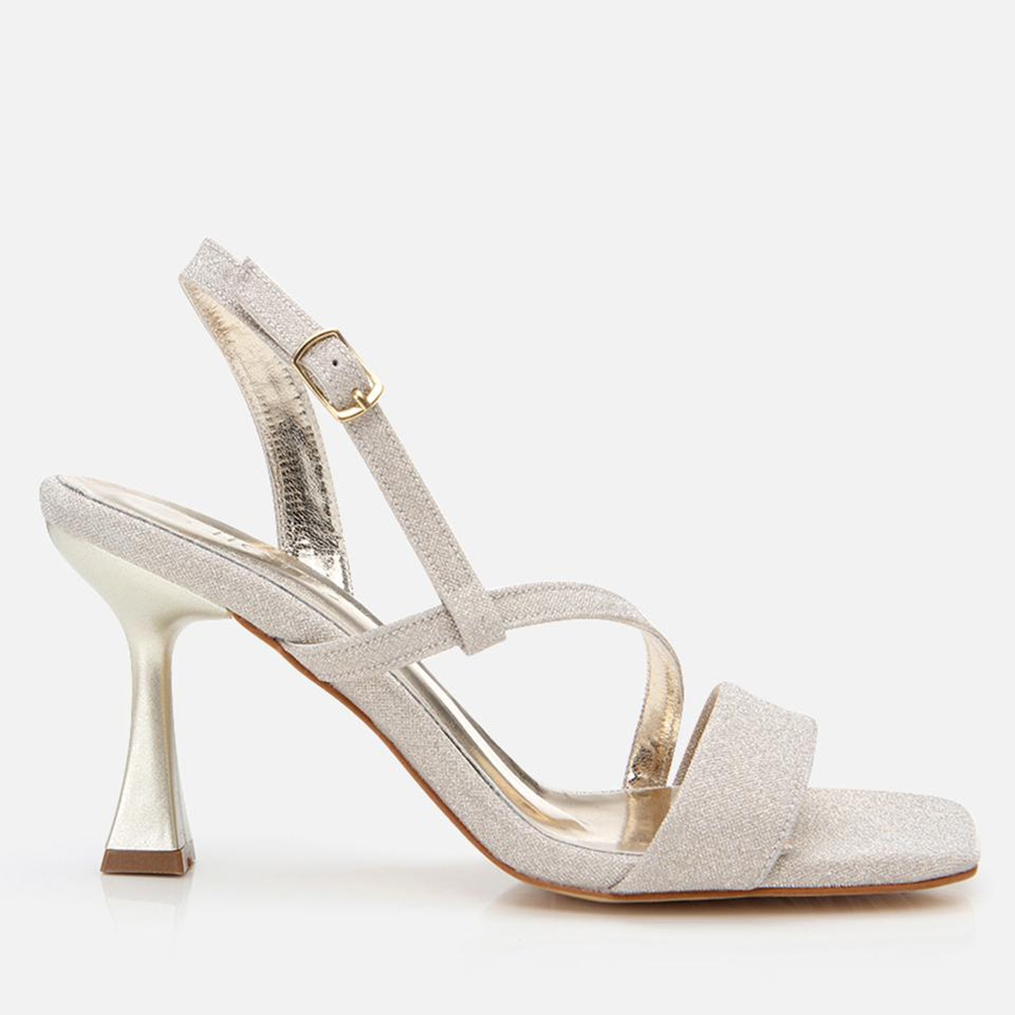 Kadın Gold Simli Abiye Topuklu Sandalet