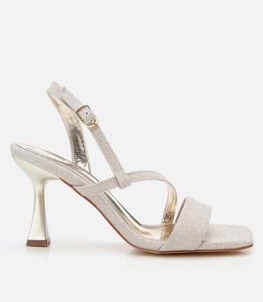  Kadın Gold Simli Abiye Topuklu Sandalet