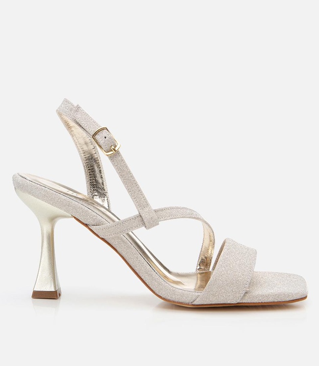  Kadın Gold Simli Abiye Topuklu Sandalet