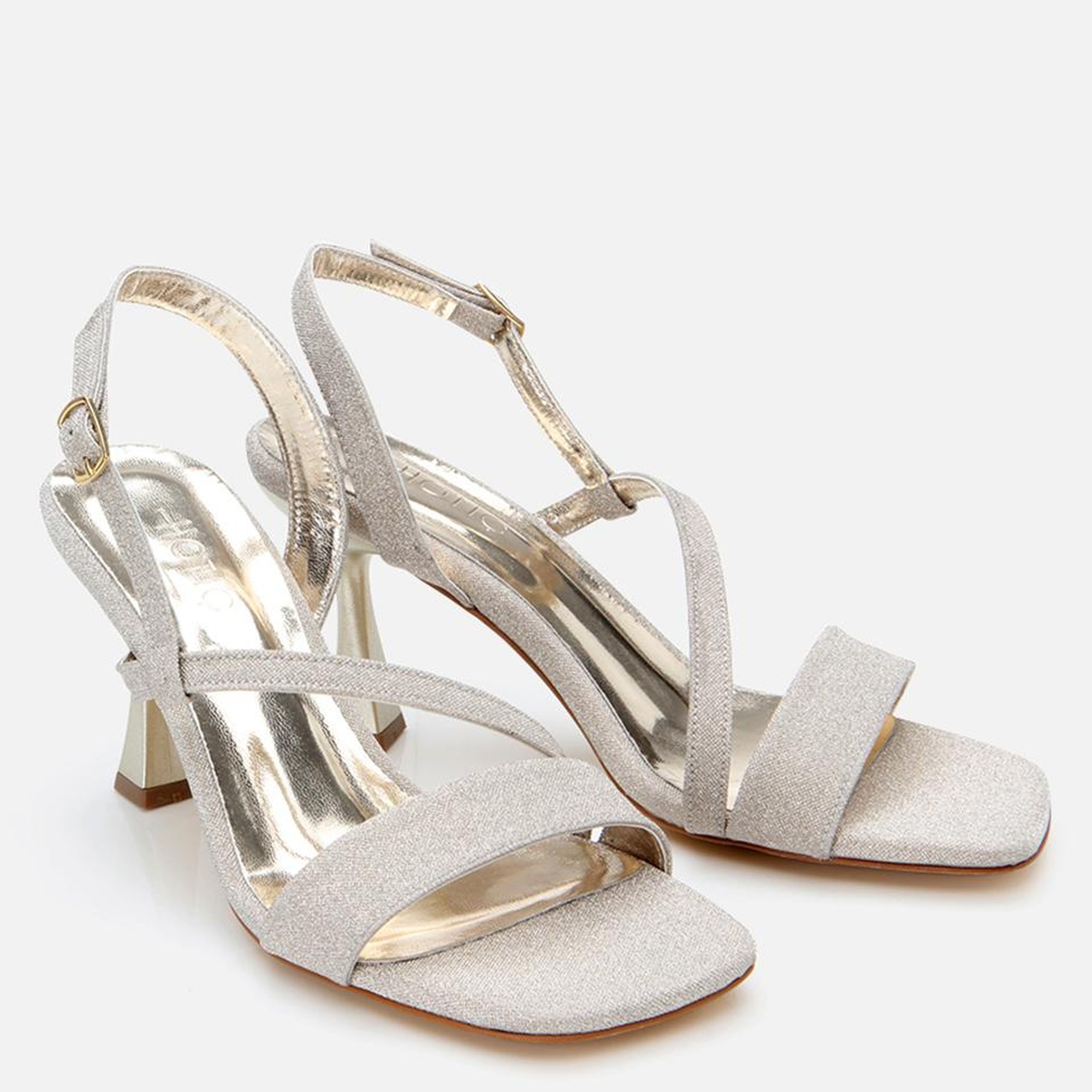 Kadın Gold Simli Abiye Topuklu Sandalet