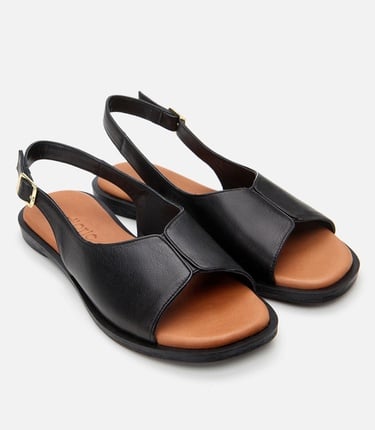  Kadın Deri Siyah Düz Sandalet