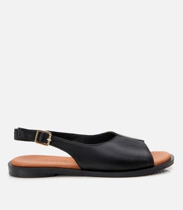  Kadın Deri Siyah Düz Sandalet