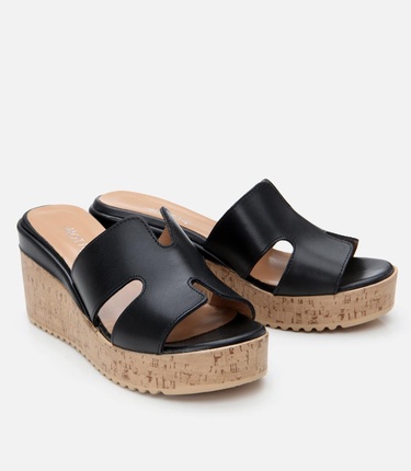  Kadın Deri Siyah Taşlı Topuklu Terlik