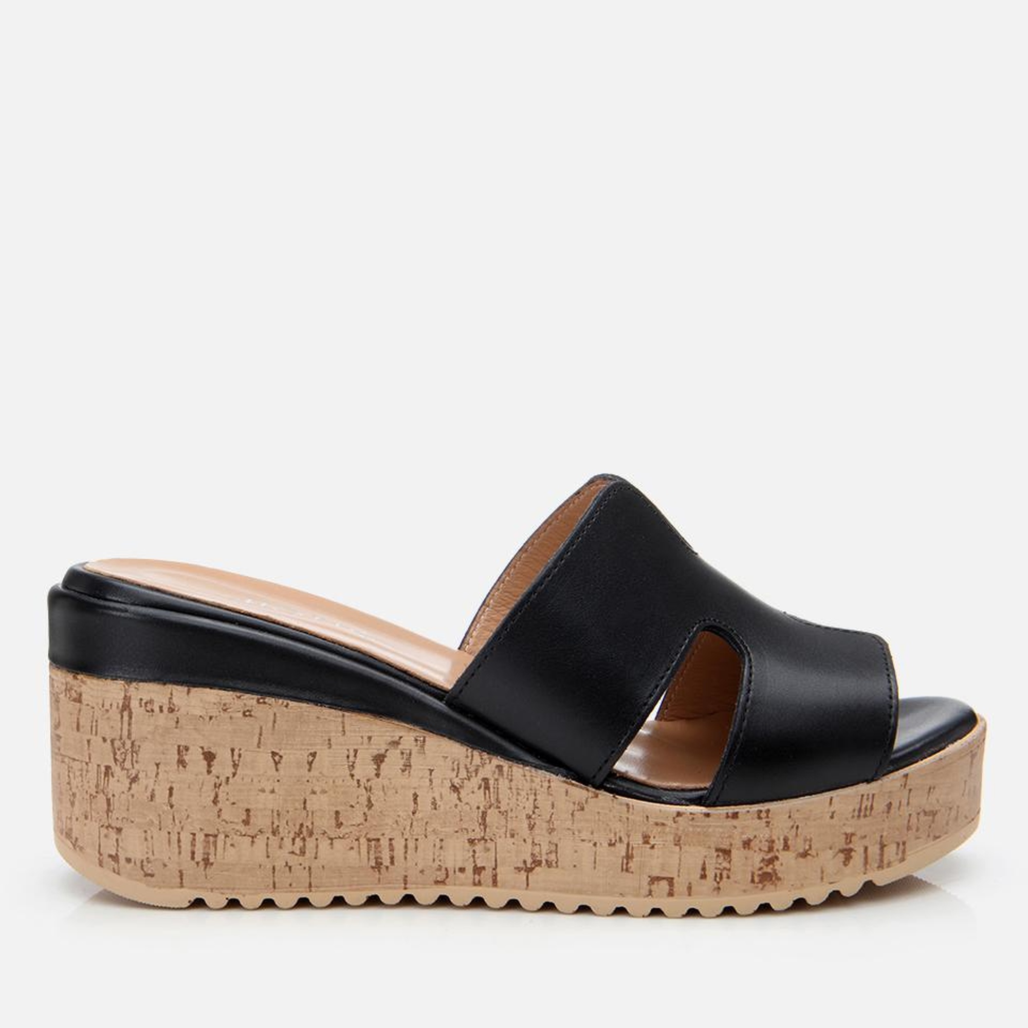 Kadın Deri Siyah Taşlı Topuklu Terlik