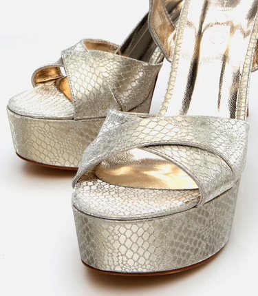  Kadın Gold Yılan Desenli Abiye Yüksek Topuklu Sandalet