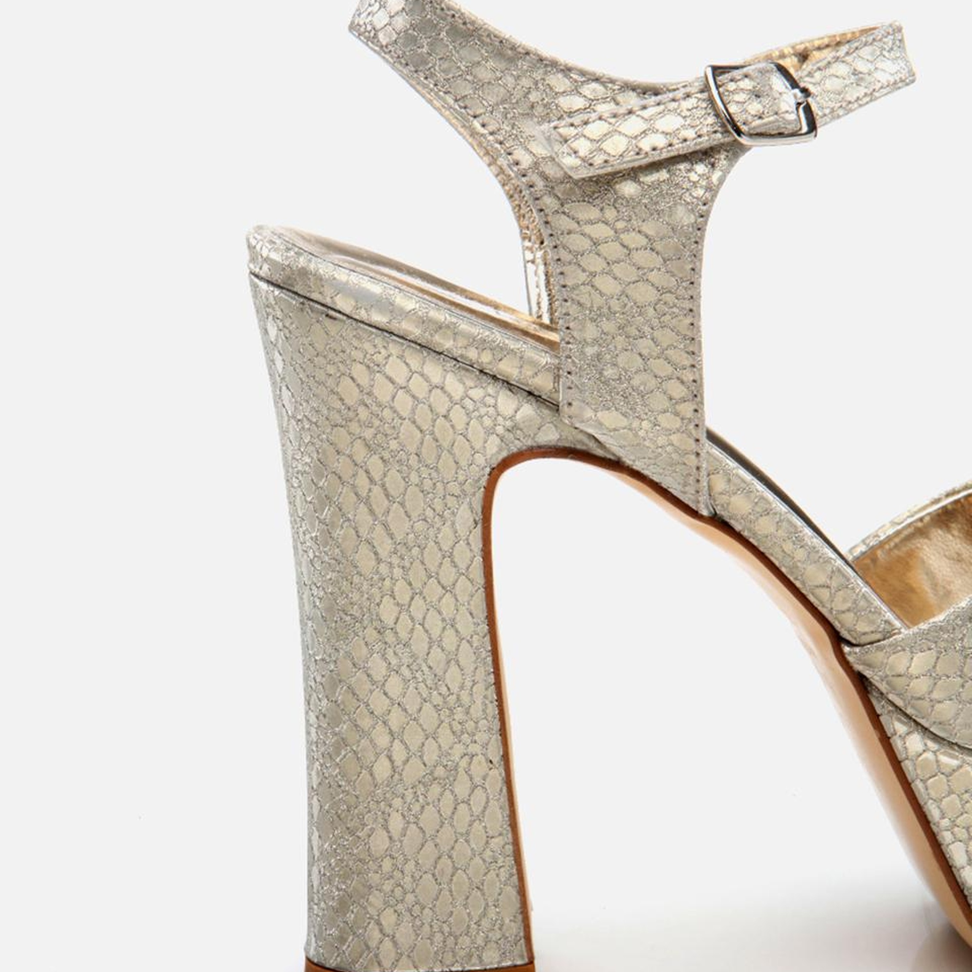 Kadın Gold Yılan Desenli Abiye Yüksek Topuklu Sandalet