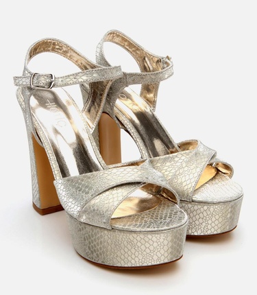  Kadın Gold Yılan Desenli Abiye Yüksek Topuklu Sandalet