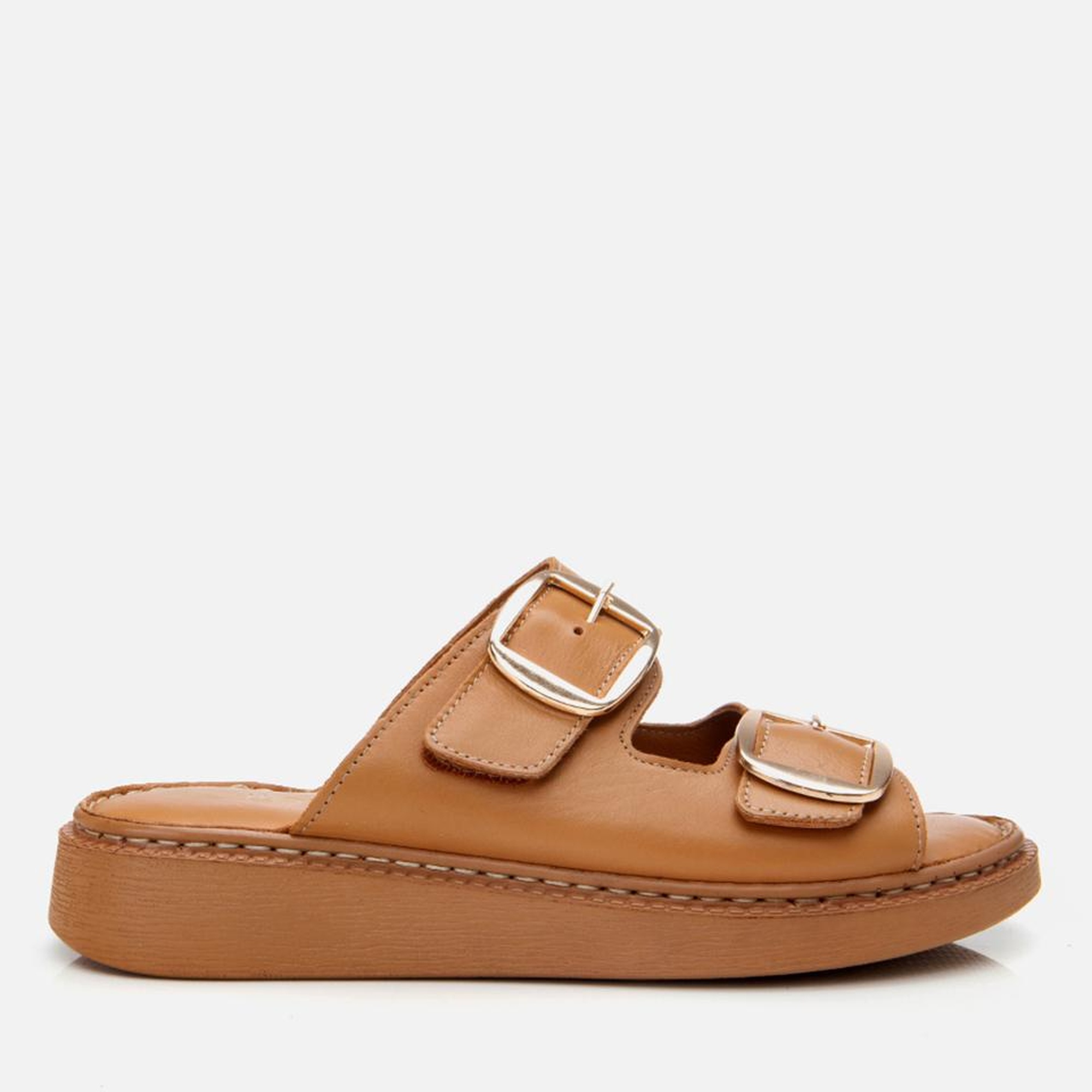 Kadın Deri Taba Kemerli Düz Terlik