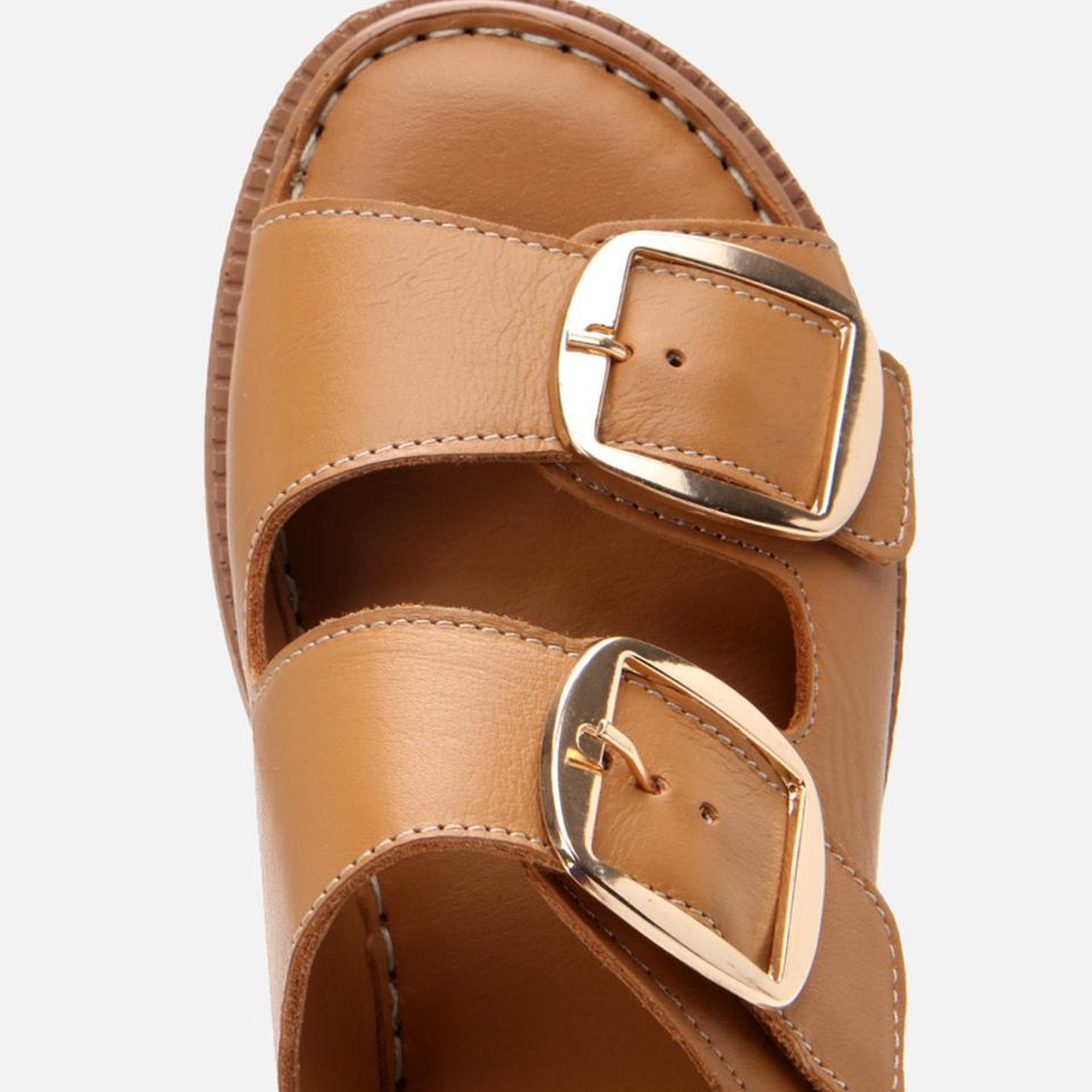 Kadın Deri Taba Kemerli Düz Terlik