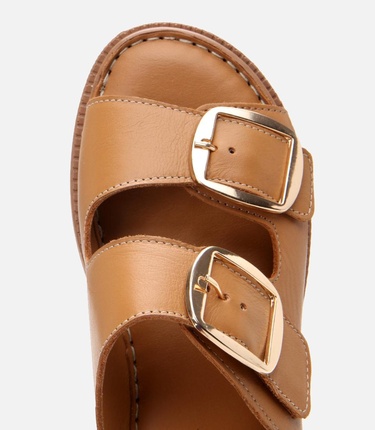  Kadın Deri Taba Kemerli Düz Terlik