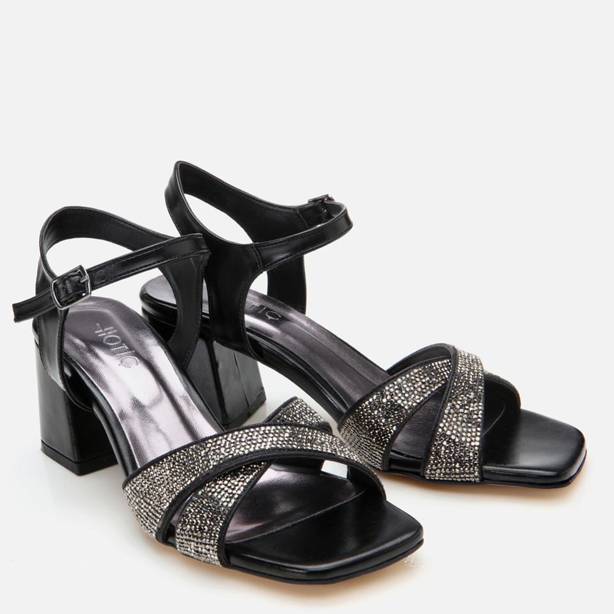 Kadın Siyah Taşlı Abiye Kalın Topuklu Sandalet