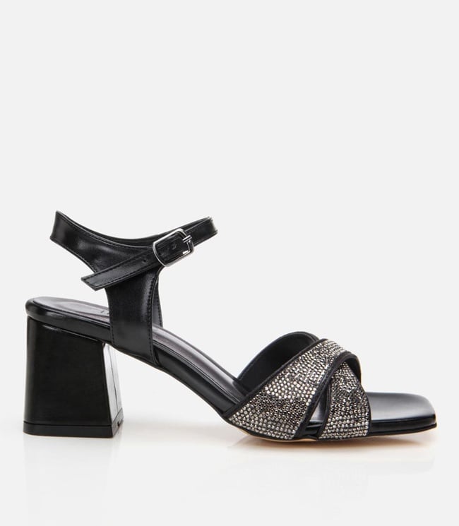  Kadın Siyah Taşlı Abiye Kalın Topuklu Sandalet